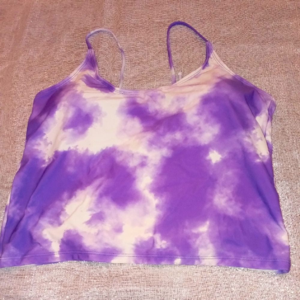 Swim top, purple and white tie dye, size XXL